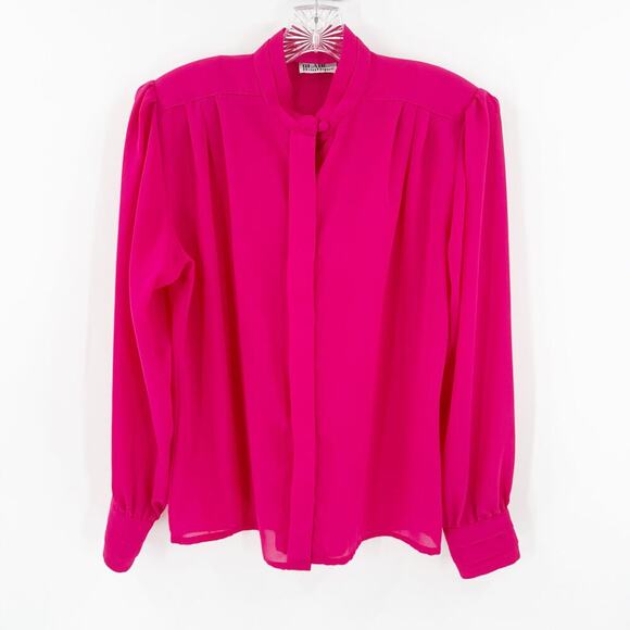 Vintage Blair Boutique Fuchsia Button Front Long Sleeve Blouse Women's Size 10 - Picture 1 of 12
